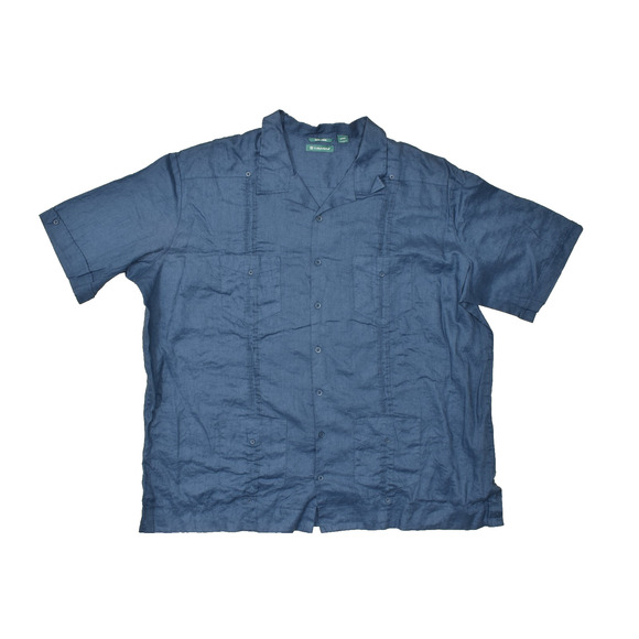 Cubavera 4XLT Big & Tall Blue 100% Linen Guayabera Shirt Relax Hawaiian - Picture 1 of 8